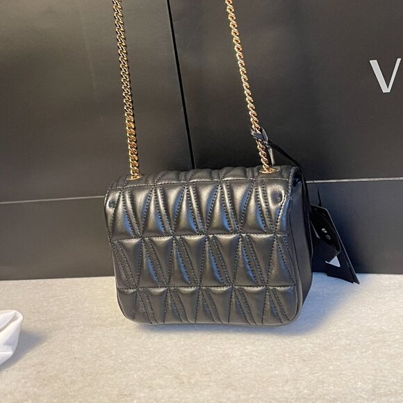 Versace Trapuntata Quilted Black Leather Shoulder Bag On Chain, DBFH821 - Picture 9 of 15